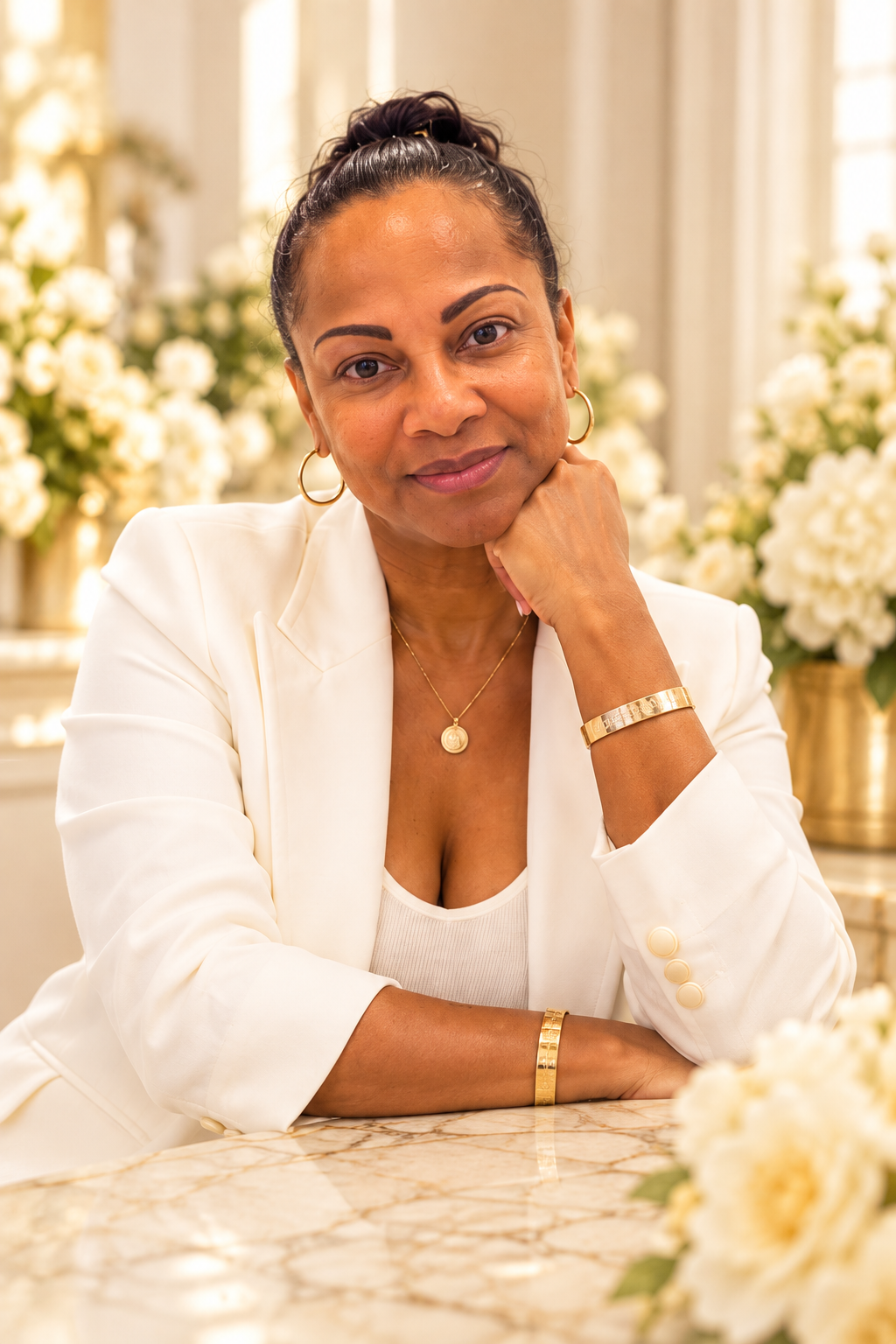 Luci, founder of Sol Body & Beauty, in a white blazer